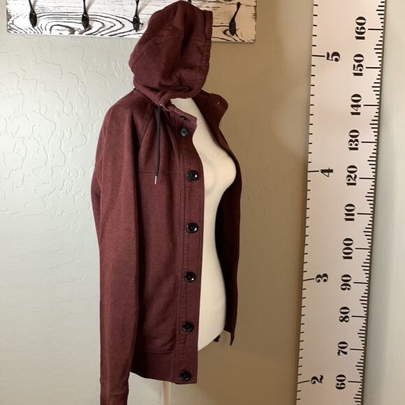 H&M button front hoodie type jacket. Two front pockets distressed at elbows - Picture 7 of 16